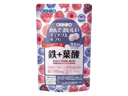 Viên nhai bổ sung sắt và axit folic ORIHIRO vị berry mix 30 ngày