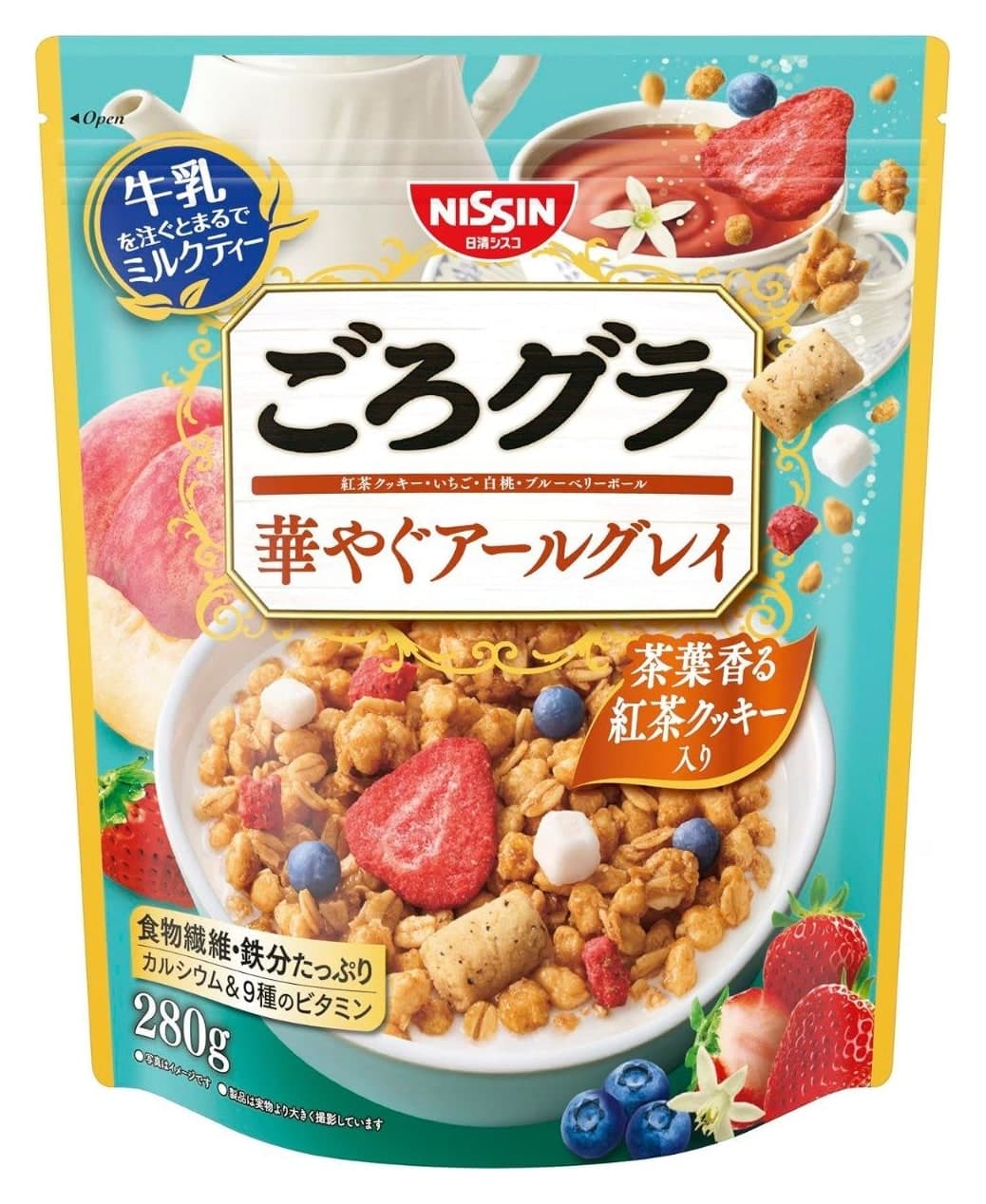 Ngũ cốc granola Nissin Goro Granola Earl Grey dâu đào việt quất 280g