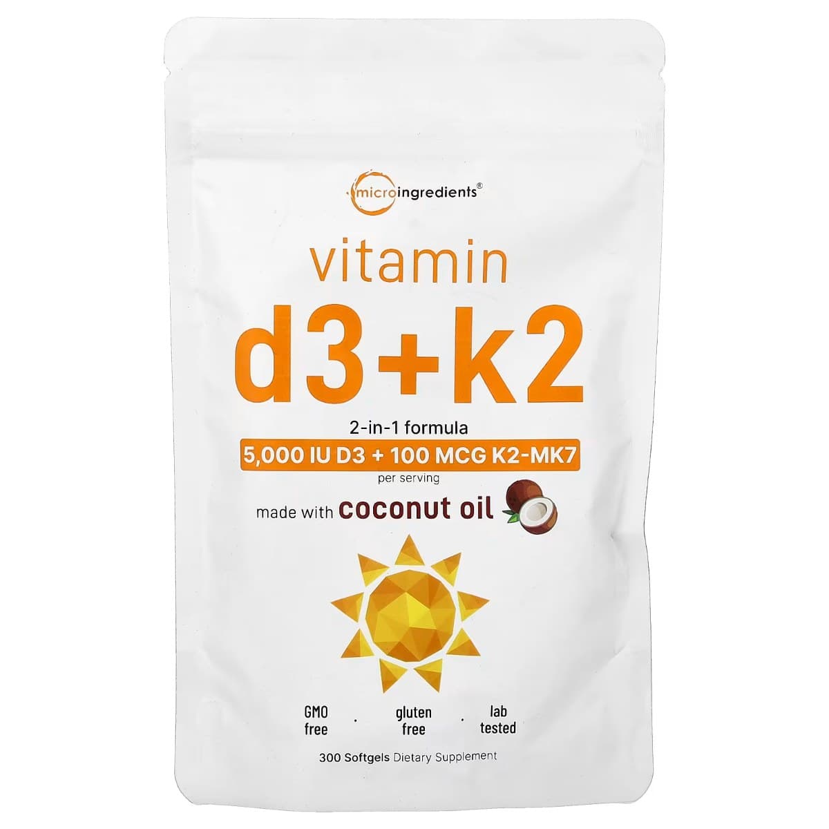 Viên uống Vitamin D3 5000 IU + K2 MK-7 Micro Ingredients 300 viên
